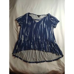 Rock & Republic Peplum Top Womens‎ Blue Tie Dye Criss Cross Neck Hi-Low - Large
